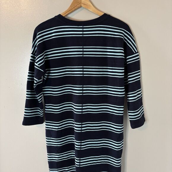 Talbots UPF 50+ Navy Striped Dress 3/4 Sleeve Cotton Modal V-neck Size Medium - Picture 7 of 8